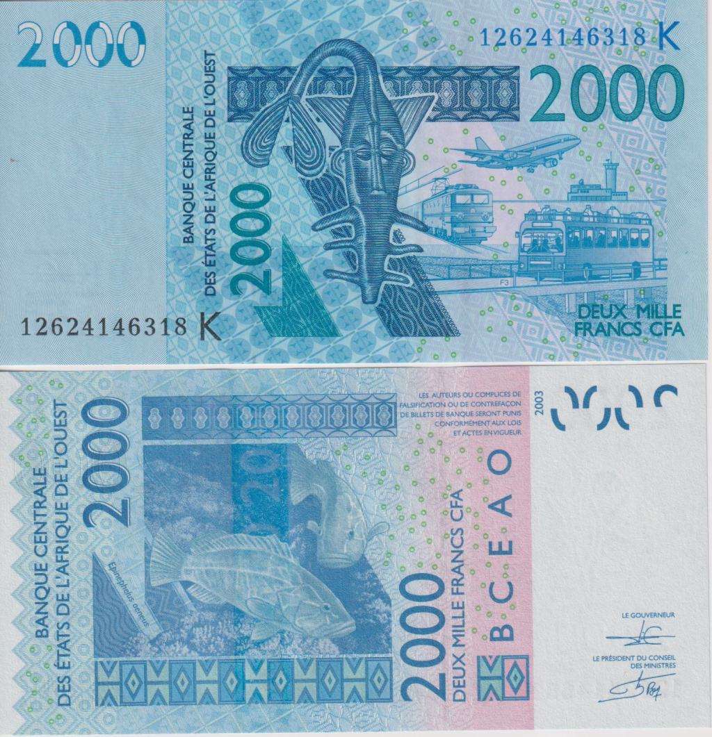 WEST AFRICAN STATES SENEGAL 2000 FRANCS 2003/2012 P 716 K UNC