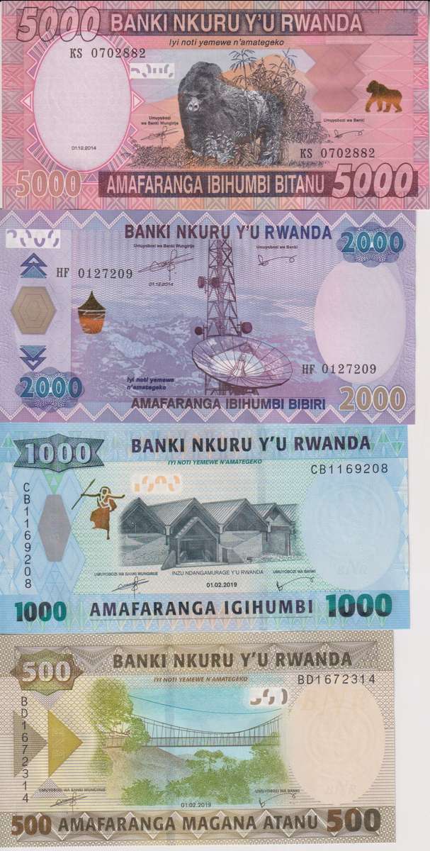 Rwanda 500-5,000 Francs 4 Pieces Set, 2014-2019, P-39-42, UNC