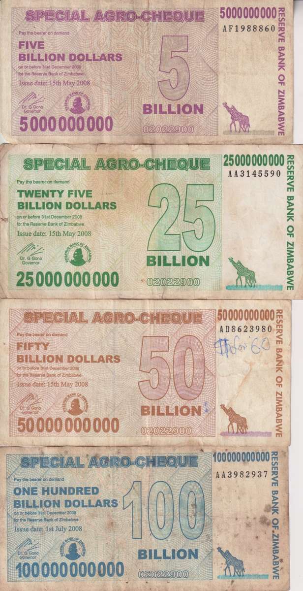 CLEARANCE!! - 4 SPECIAL AGRO CHEQUES SET 2008 5,25,50&100 DOLLARS P61,62,63,64 F-VG - SEE SCANS