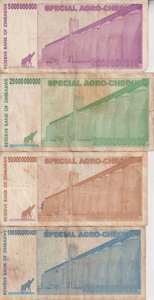 CLEARANCE!! - 4 SPECIAL AGRO CHEQUES SET 2008 5,25,50&100 DOLLARS P61,62,63,64 F-VG - SEE SCANS