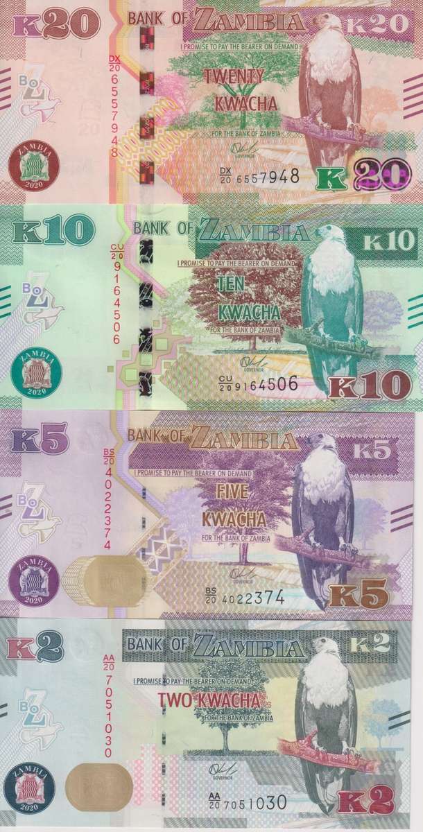 Zambia 2, 5, 10 & 20 Kwacha 2020 UNC