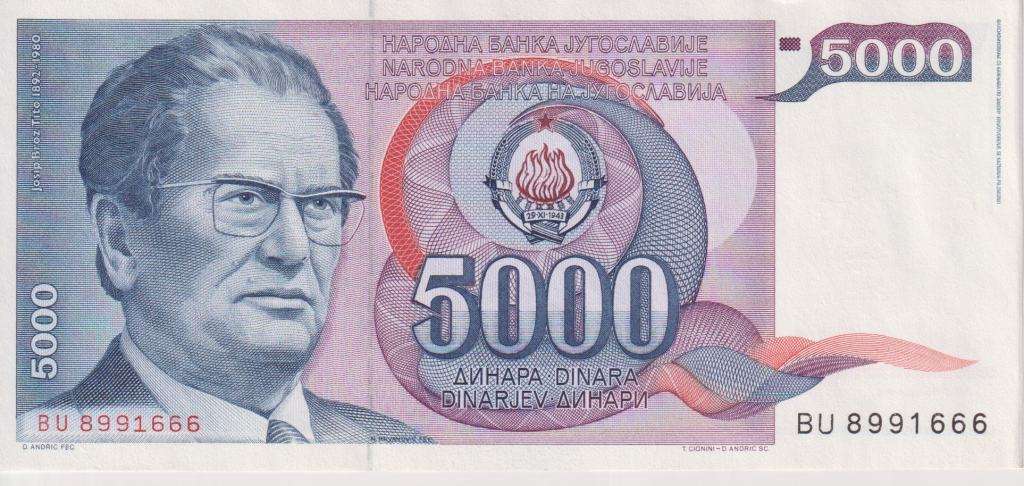 Yugoslavia 5,000 Dinara Banknote, 1985, P-93a, UNC