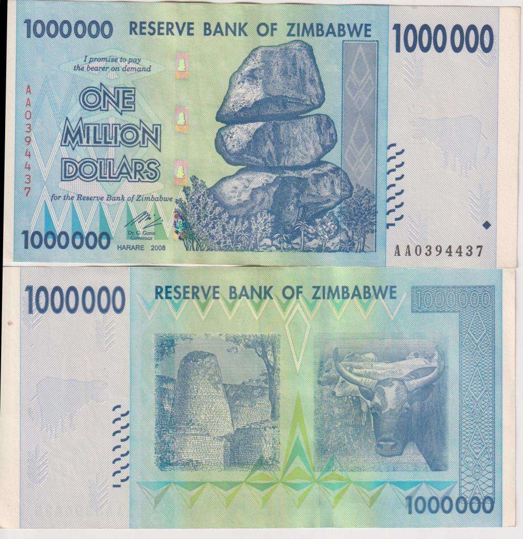 Zimbabwe 1 MILLION Dollars 2008 P77 XF (USED)