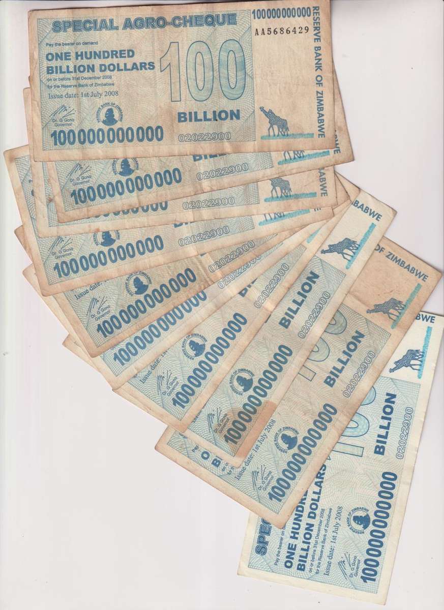 SPECIAL - 10 X Zimbabwe 100 Billion Dollars notes,  SPECIAL AGRO CHEQUE  2008 P64  (USED)(3)