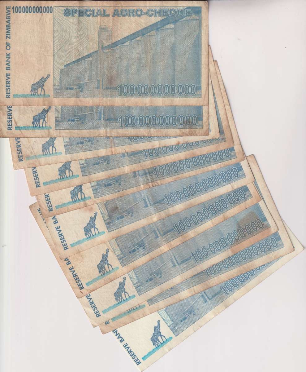 SPECIAL - 10 X Zimbabwe 100 Billion Dollars notes,  SPECIAL AGRO CHEQUE  2008 P64  (USED)(3)