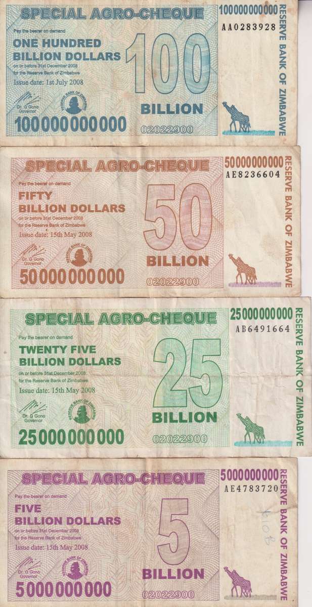 BEST DEAL!! 4 SPECIAL AGRO CHEQUES SET 2008 5,25,50&100 DOLLARS P61,62,63,64 VF