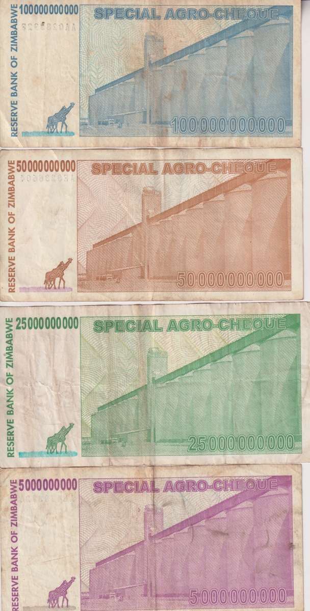 BEST DEAL!! 4 SPECIAL AGRO CHEQUES SET 2008 5,25,50&100 DOLLARS P61,62,63,64 VF