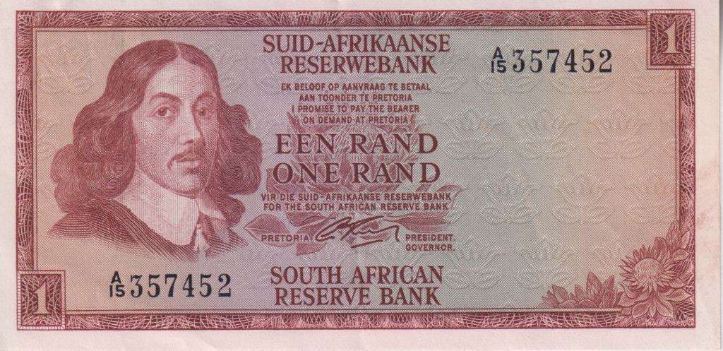 REPUBLIC OF SOUTH AFRICA - 1 RAND G.Rissik A/15 1966 #A/E 323 XF