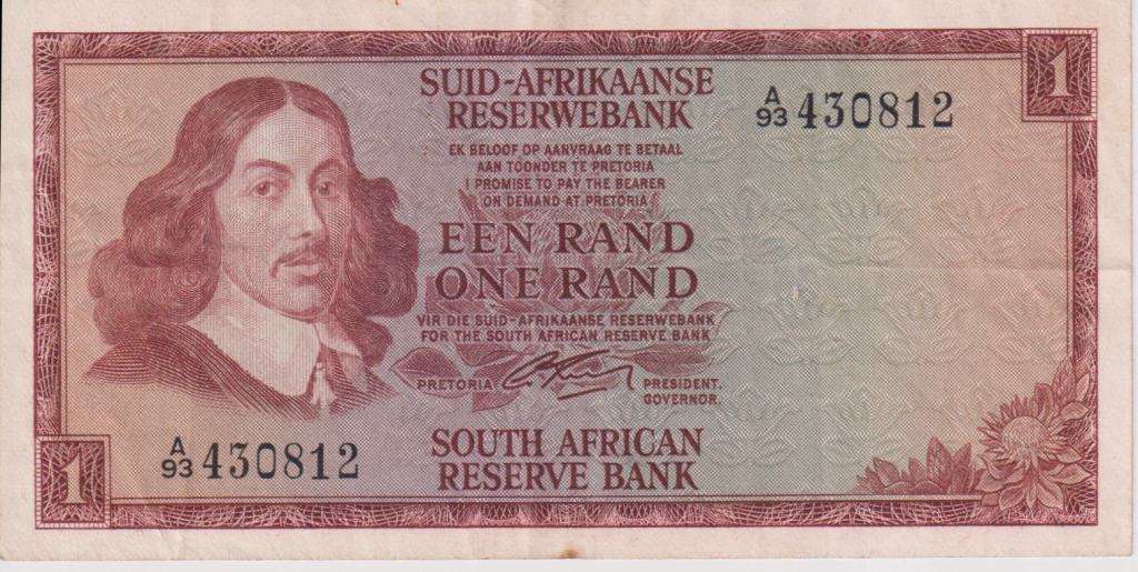 REPUBLIC OF SOUTH AFRICA - 1 RAND G.Rissik A/93 1966 #A/E 323 VF