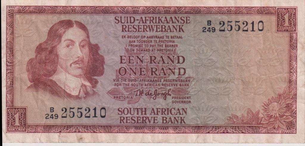 REPUBLIC OF SOUTH AFRICA - 1 RAND T.W.de Jongh B/249 1973 #A/E 347 VF