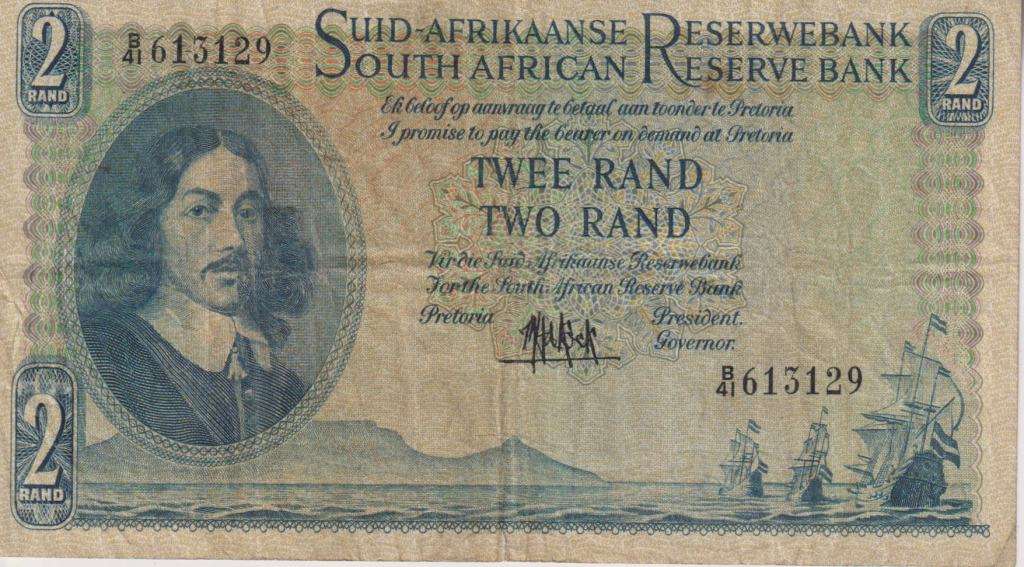 REPUBLIC OF SOUTH AFRICA - 2 RAND M.H. de Kock B/41 1961 #A/E 365 F - Pin Hole