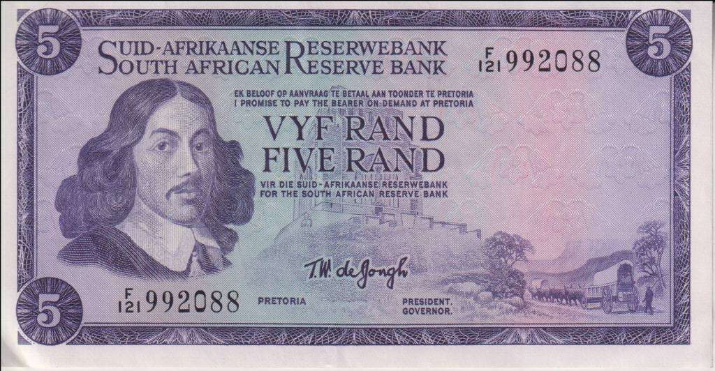 REPUBLIC OF SOUTH AFRICA - 5 RAND T.W.de Jongh F/121  1967  A/E 432 XF