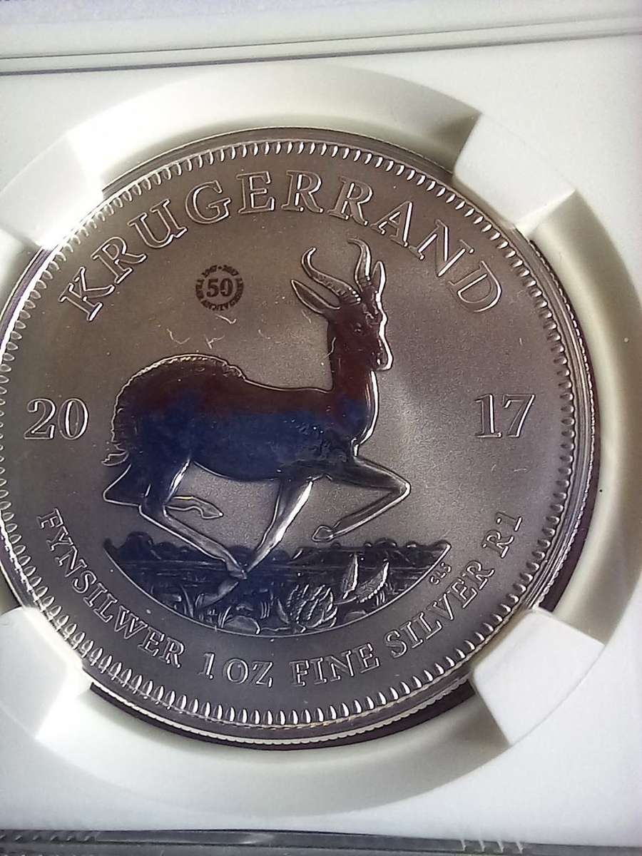 DISCOUNTED! NGC SILVER 1 OZ KRUGER RAND NGC GRADED SP68 50 th anniversary 2017