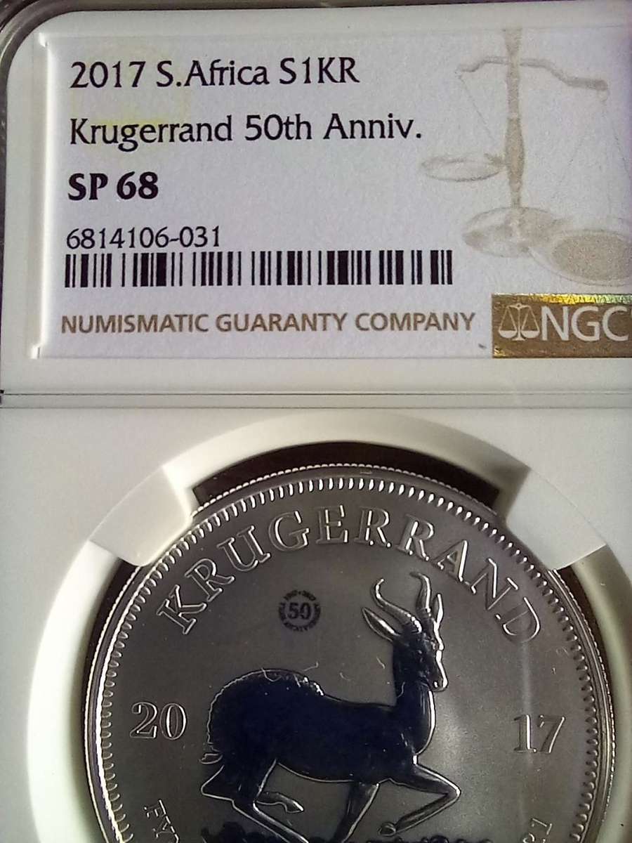 DISCOUNTED! NGC SILVER 1 OZ KRUGER RAND NGC GRADED SP68 50 th anniversary 2017