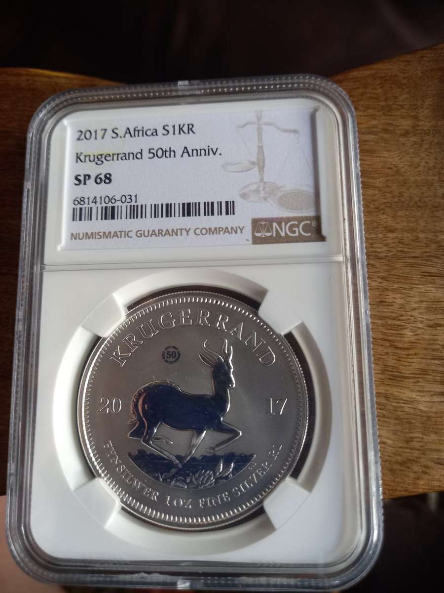 DISCOUNTED! NGC SILVER 1 OZ KRUGER RAND NGC GRADED SP68 50 th anniversary 2017