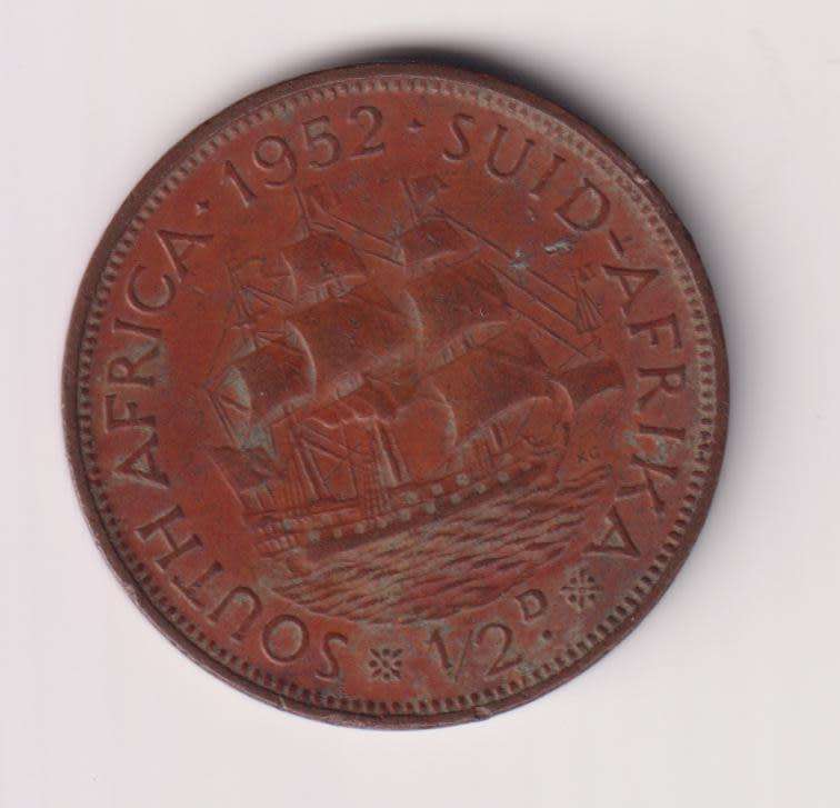 UNION OF SOUTH AFRICA - ½ Penny - KING GEORGE VI - 1952  Bronze