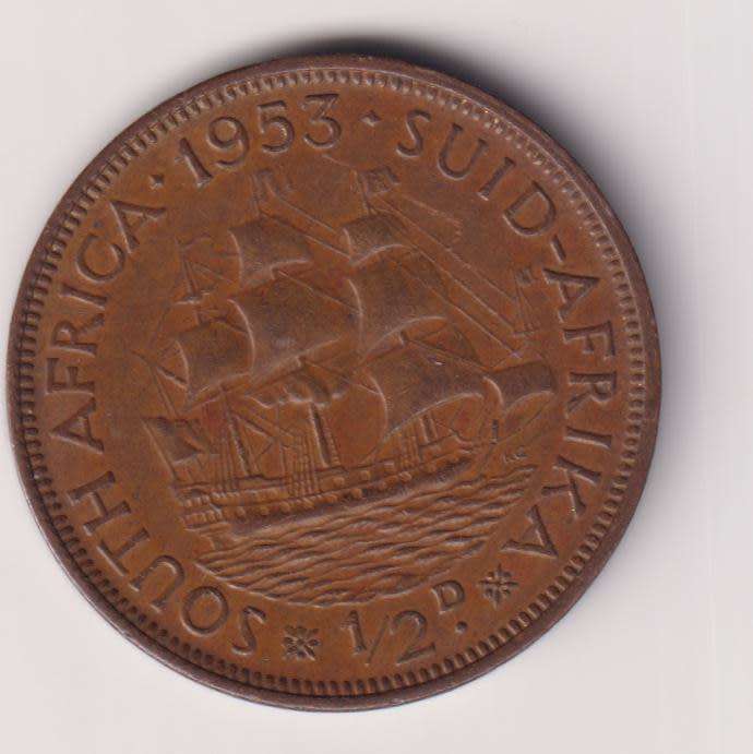 UNION OF SOUTH AFRICA - ½ Penny - QUEEN ELIZABETH II 1953  Bronze