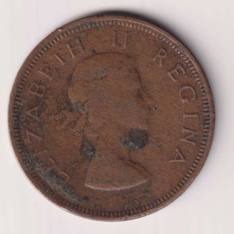 UNION OF SOUTH AFRICA - One Penny - Queen Elizabeth II 1954  Bronze