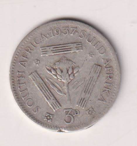 UNION OF SOUTH AFRICA - 3d - TICKEY - King George Vl - 1937 - Silver