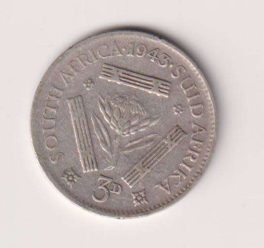 UNION OF SOUTH AFRICA - 3d - TICKEY - King George Vl - 1943 - Silver