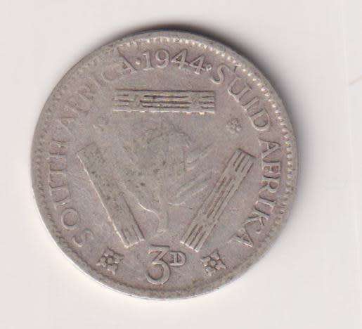 UNION OF SOUTH AFRICA - 3d - TICKEY - King George Vl - 1944 - Silver