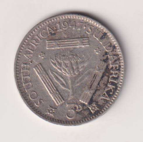 UNION OF SOUTH AFRICA - 3d - TICKEY - King George Vl - 1947 - Silver