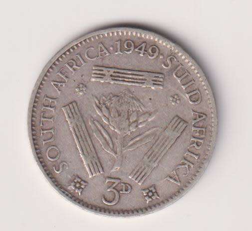 UNION OF SOUTH AFRICA - 3d - TICKEY - King George Vl - 1949 - Silver