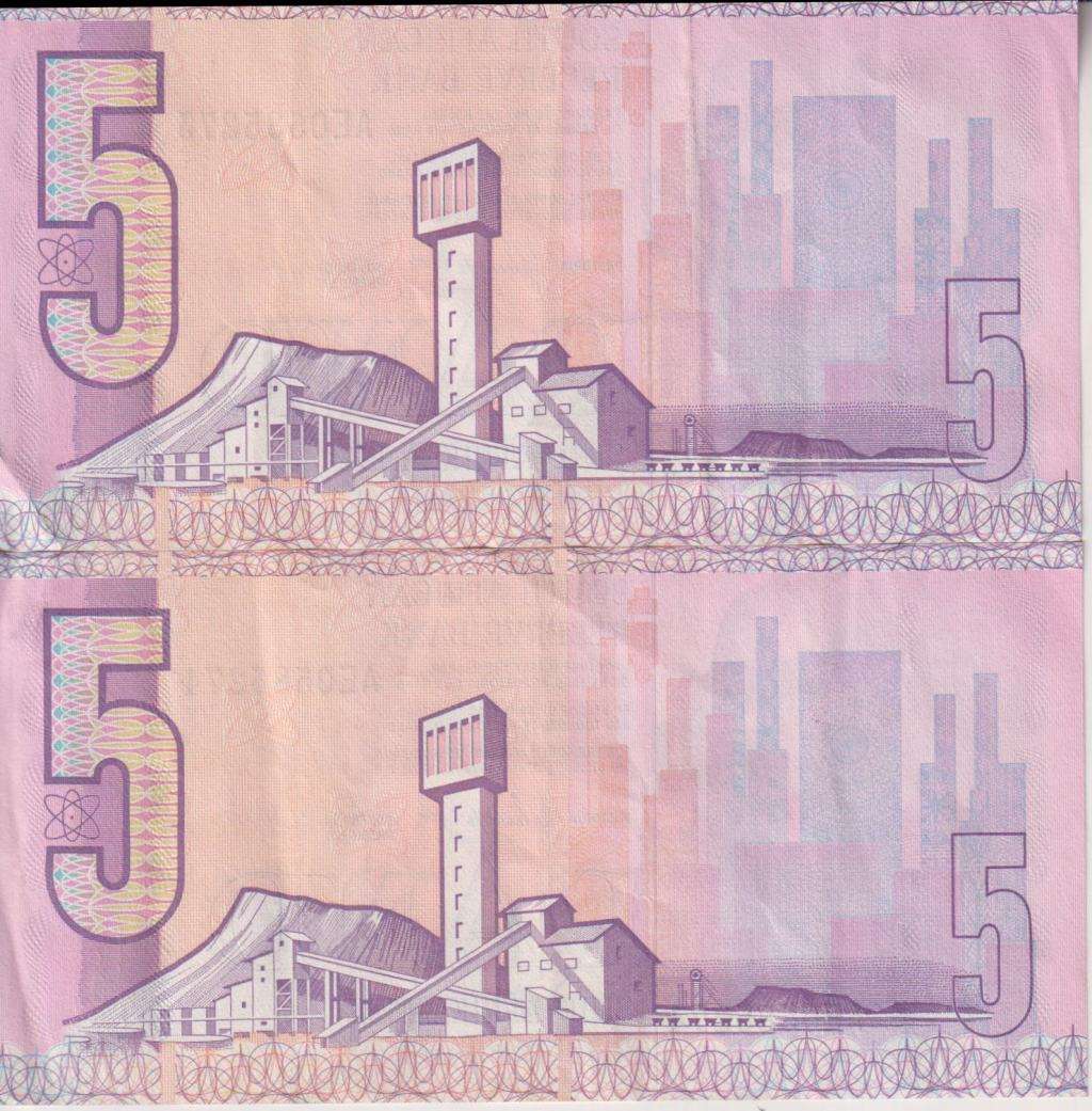REPUBLIC OF SOUTH AFRICA - 5 RAND Gerhard Kock 2 x sequential banknotes VF