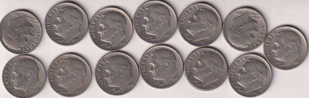 A SELECTION OF 13 X USA 10 cents 1960`s DIMES