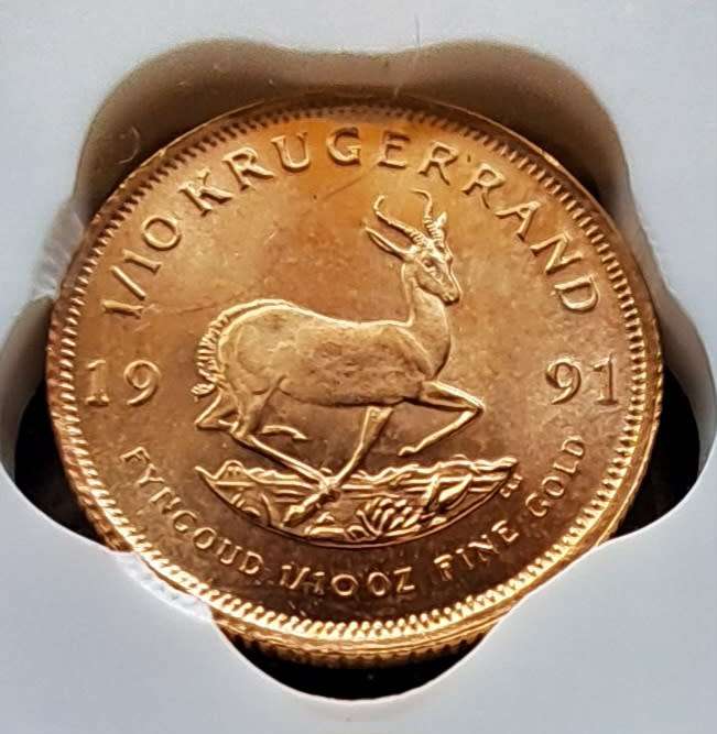 1991  1/10 OZ  GOLD - KRUGER RAND - SANGS GRADED - MS65