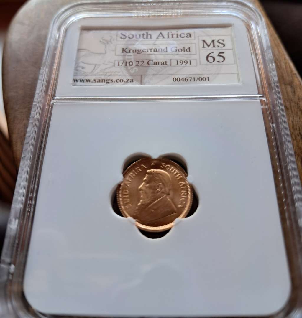 1991  1/10 OZ  GOLD - KRUGER RAND - SANGS GRADED - MS65