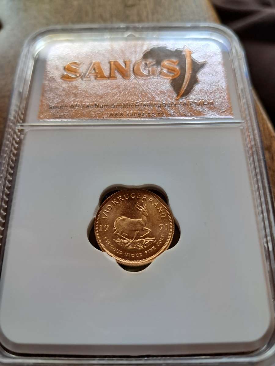 1991  1/10 OZ  GOLD - KRUGER RAND - SANGS GRADED - MS65