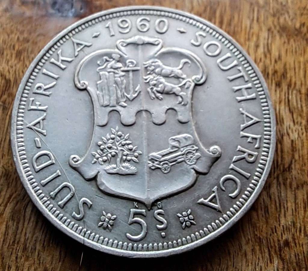 UNION OF SOUTH AFRICA - 1960 5 SHILLINGS - SILVER - UNION BUILDING - see scan