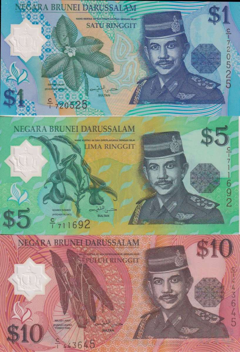 BRUNEI 1, 5, 10 DOLLARS, 1996 P22, P23, P24 UNC - POLYMER