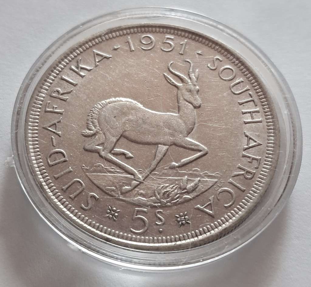 UNION OF SOUTH AFRICA - 1951 5 SHILLINGS - SILVER - GEORGE VI - EXCELLENT CONDITION - IN CAPSULE