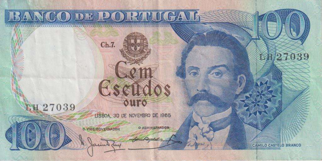 PORTUGAL 100 ESCUDOS 1965 P-169  VF