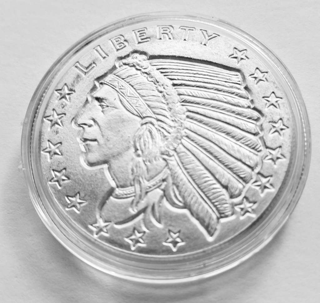 1 OZ  SILVER COIN - INCUZE INDIAN  - GOLDEN STATE MINT (IN CAPSULE)