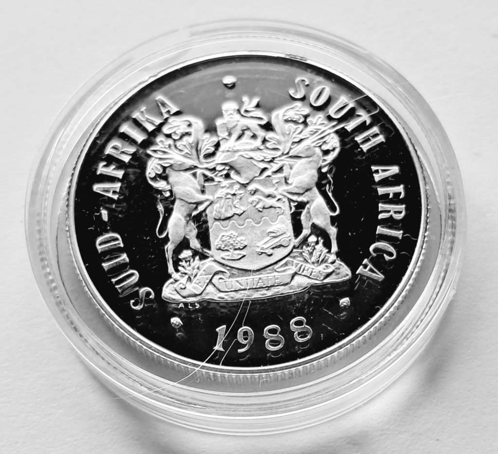 SOUTH AFRICA - 1 RAND 1988 SILVER - DIAS PROOF COIN (IN CAPSULE)