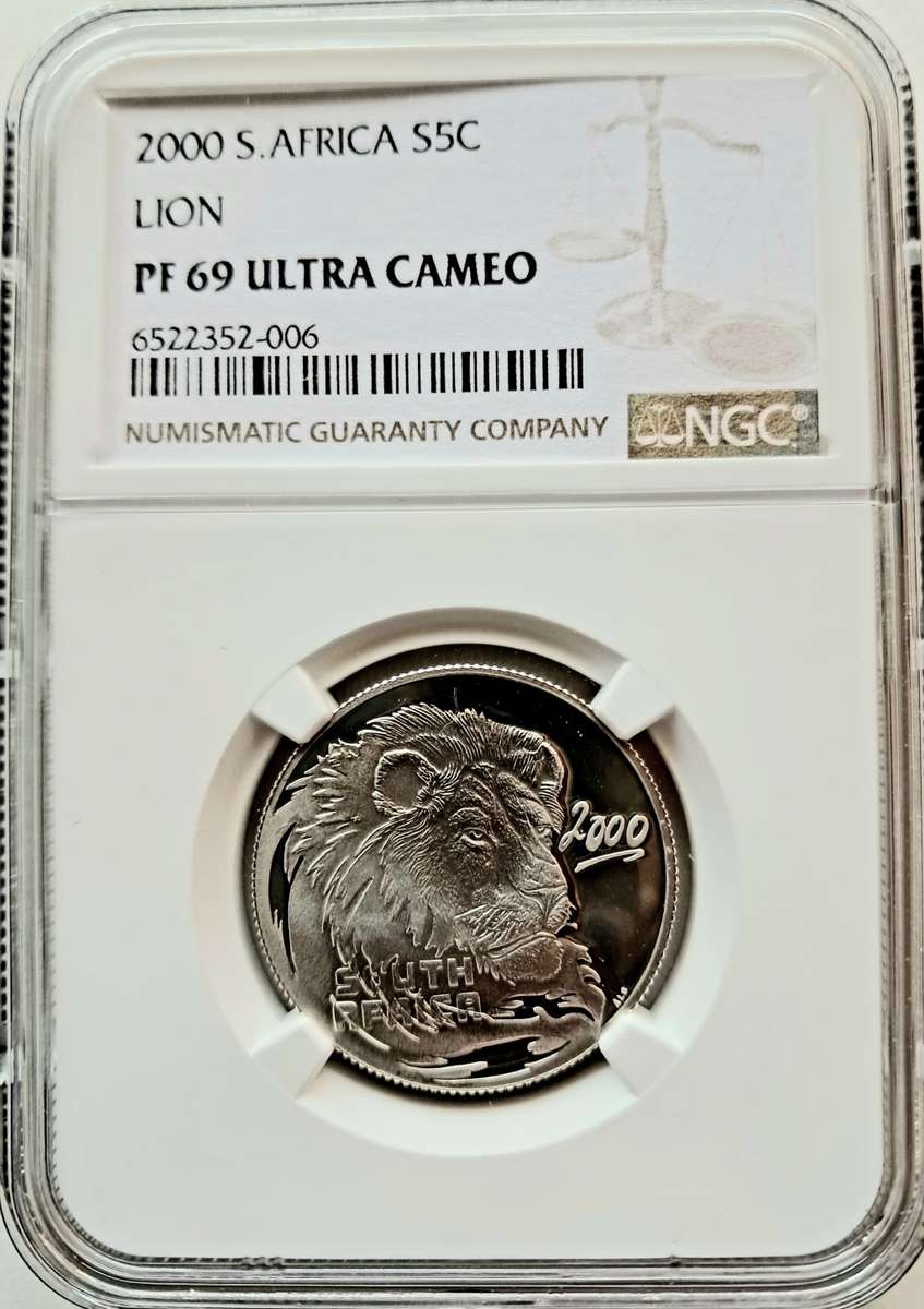 REPUBLIC OF SOUTH AFRICA - 2000 SILVER PROOF 5c BIG 5 - LION - NGC GRADED PF69 ULTRA CAMEO