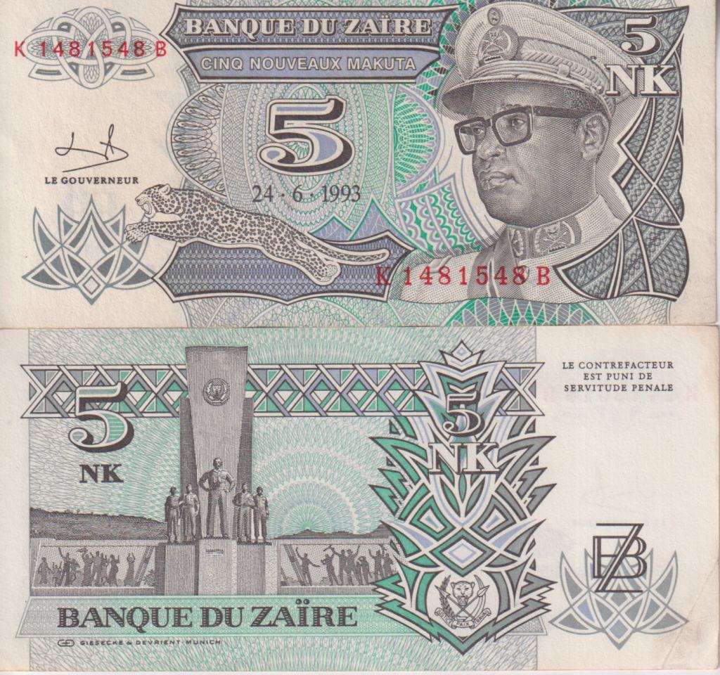 Zaire 5 NOUVEAU MAKUTA 1993  P48 UNC
