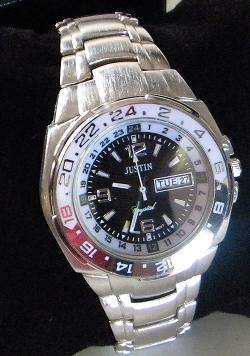 Silver Justin watch (black face) *with date display*