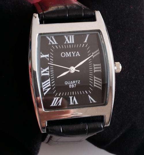 OMYA QUARTZ WATCH FOR MEN with BLACK GENUINE LEATHER STRAP