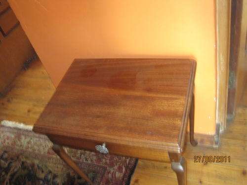 Teak side table with queen ann legs