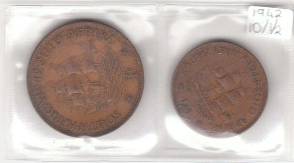 1942 1D AND 1/2D COINS SEALED