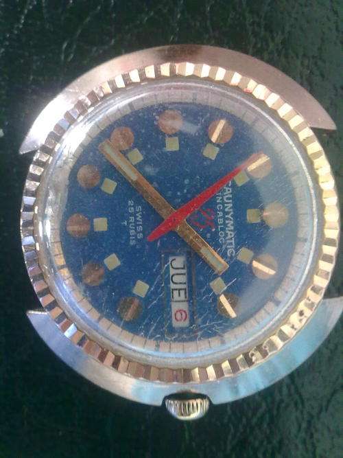 CUANY MATIC incabloc 25 rubis gold plated mens watch, with no strap glass chipped