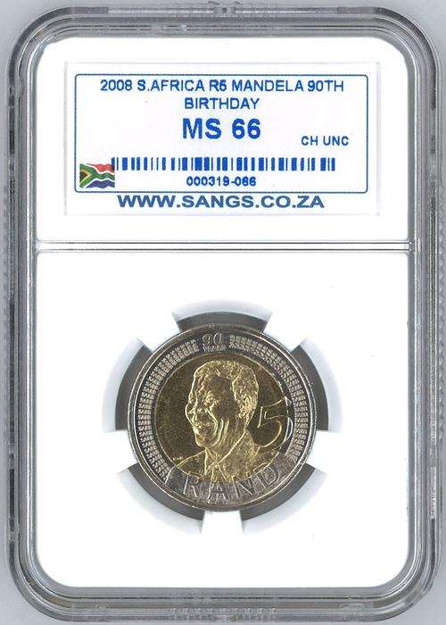 2008 R5 Mandela Birthday coin - SANGS MS 66