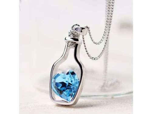 Blue Crystal Heart Pendant Necklace