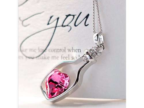 Pink Crystal Heart Pendant Necklace