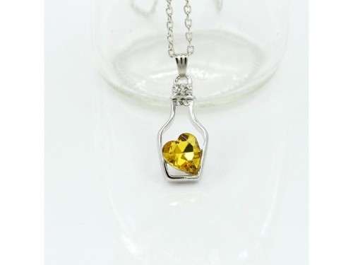Yellow Crystal Heart Pendant Necklace