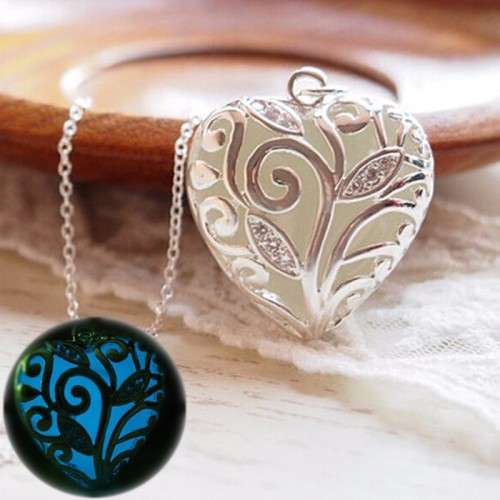 Glow-In-The-Dark Heart Pendant on Chain (Deep Blue)